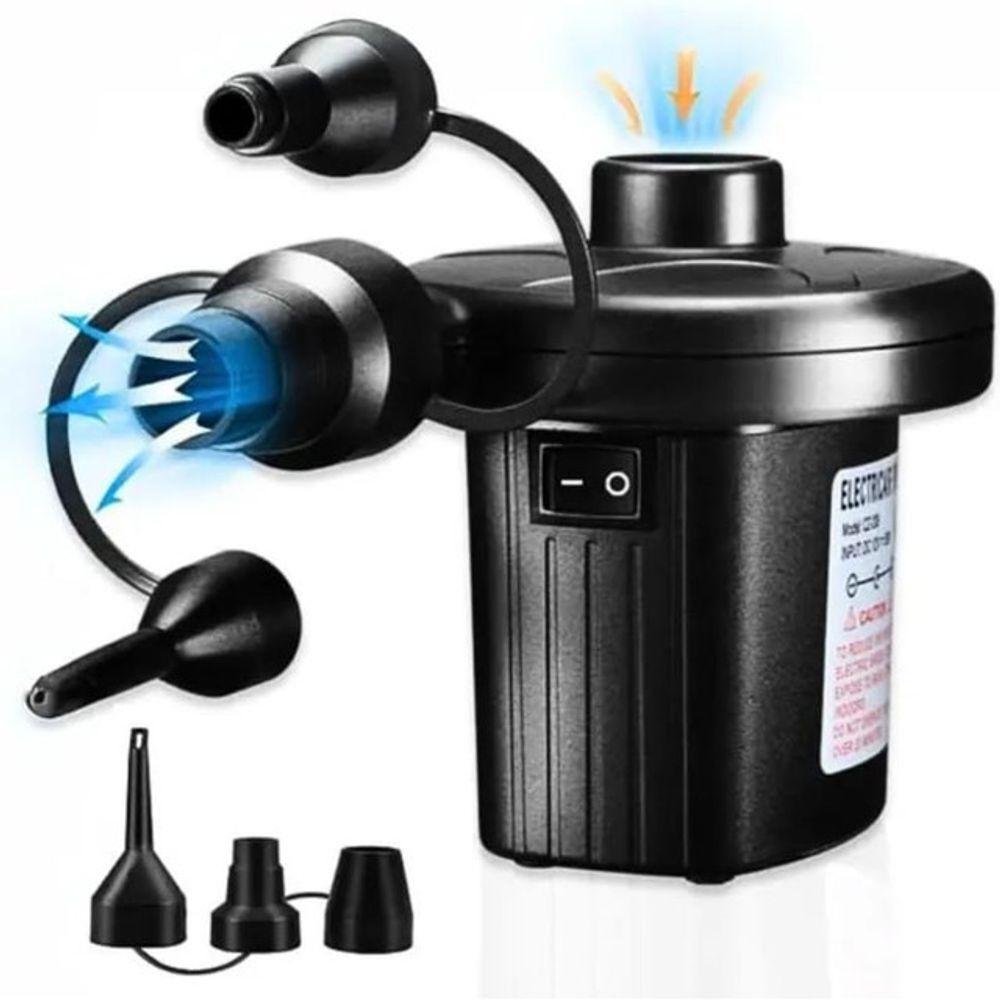 Bomba De Ar Elétrica Encher Colchão Boia Piscina Bomba Pneumática Inflador 12V Com Bicos Preto Bivolt - 1