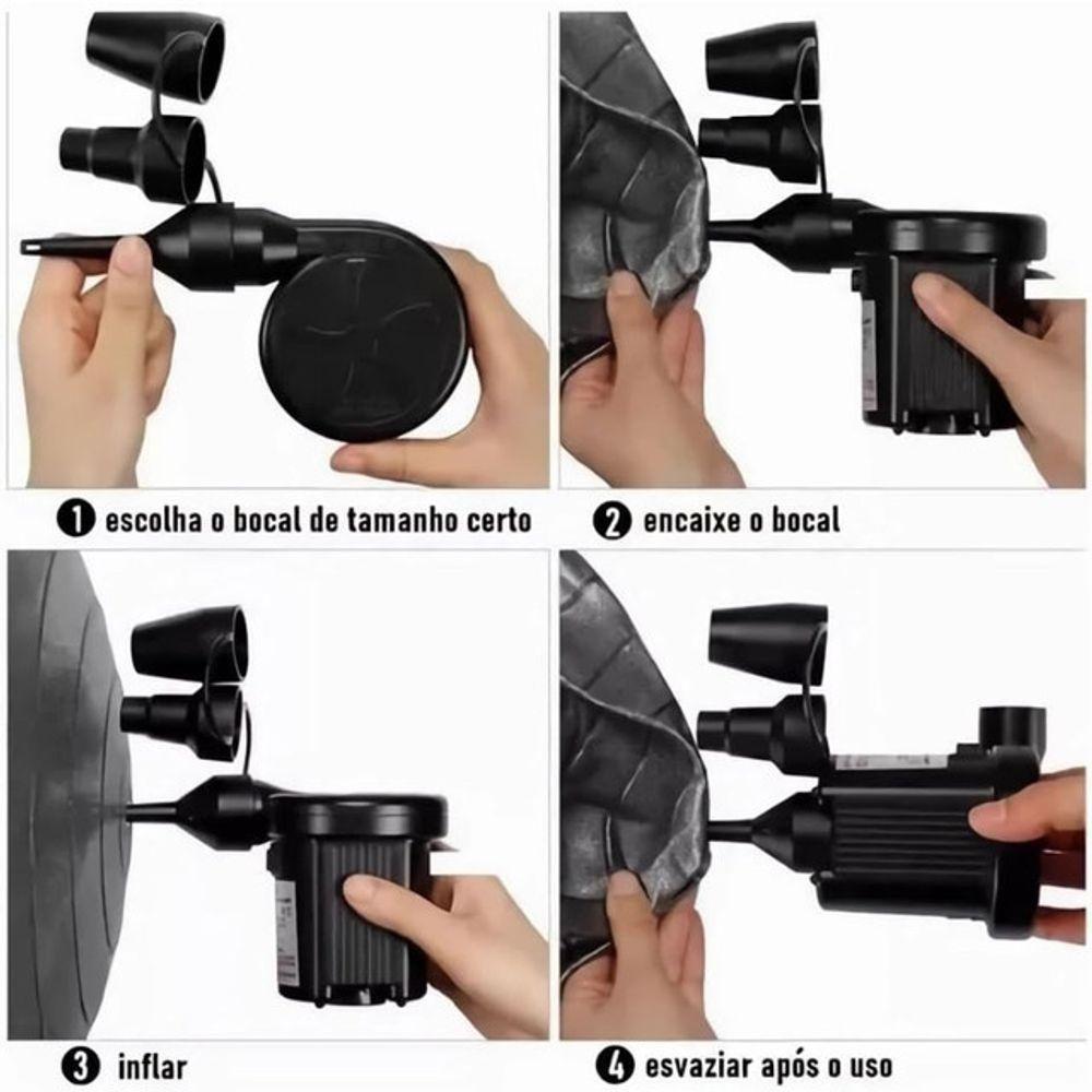 Bomba De Ar Elétrica Encher Colchão Boia Piscina Bomba Pneumática Inflador 12V Com Bicos Preto Bivolt - 3