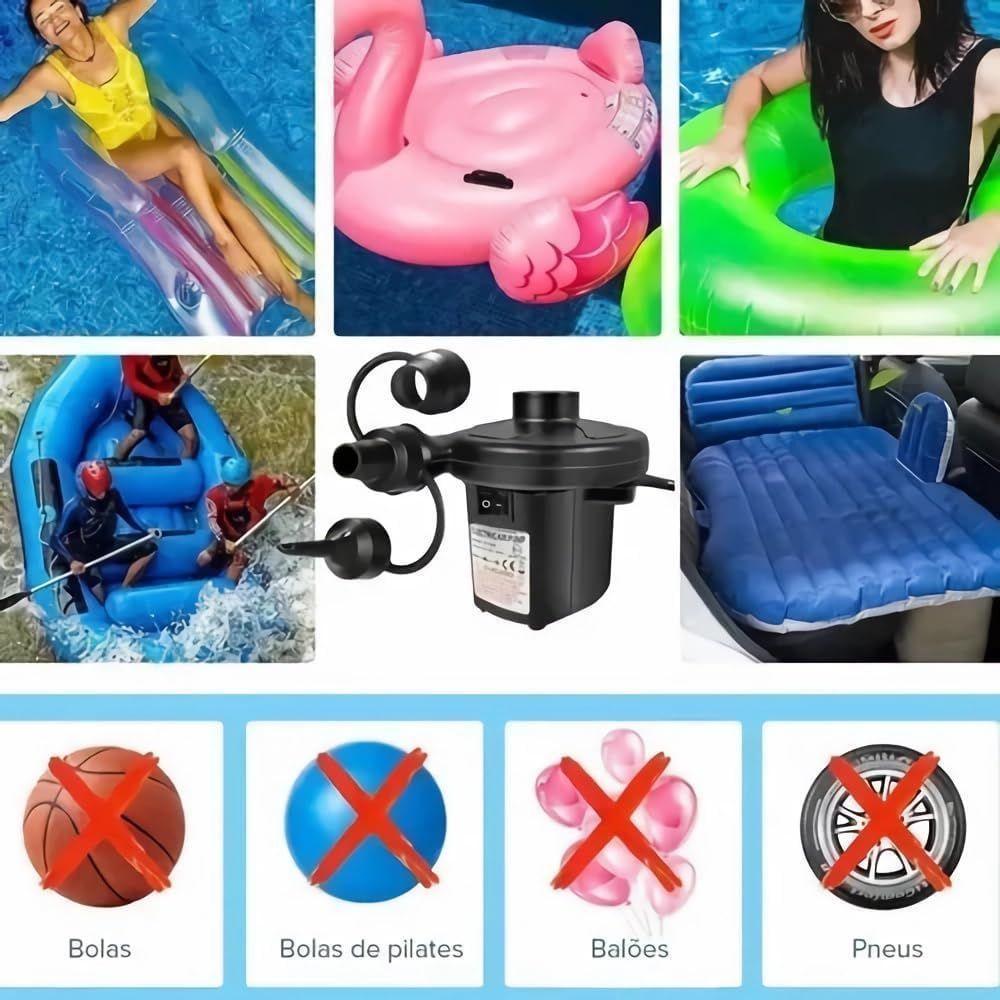 Bomba De Ar Elétrica Encher Colchão Boia Piscina Bomba Pneumática Inflador 12V Com Bicos Preto Bivolt - 5