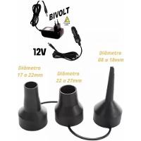 Bomba De Ar Elétrica Encher Colchão Boia Piscina Bomba Pneumática Inflador 12V Com Bicos Preto Bivolt