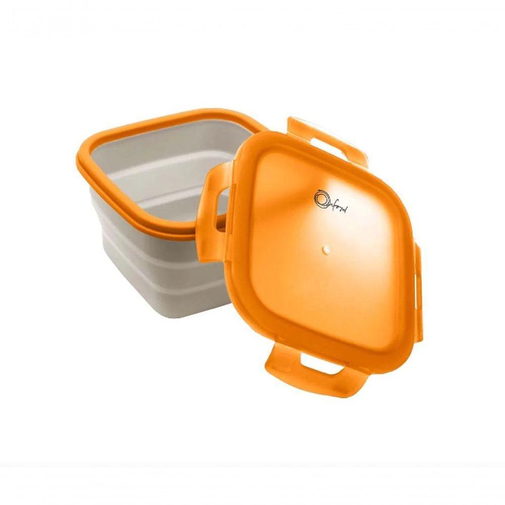 Pote Hermético Retrátil De Silicone Quadrado 14cm Laranja - 2
