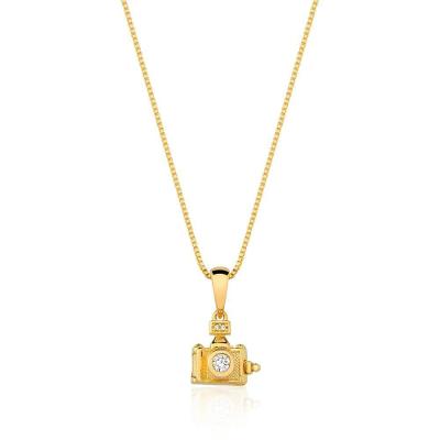 Colar Com Pingente De Camera Fotográfica Com Zirconia Banhado Em Ouro 18k