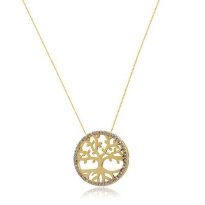 Colar Com Pingente árvore Da Vida Com Zircônias Banhado Em Ouro 18k Cordão