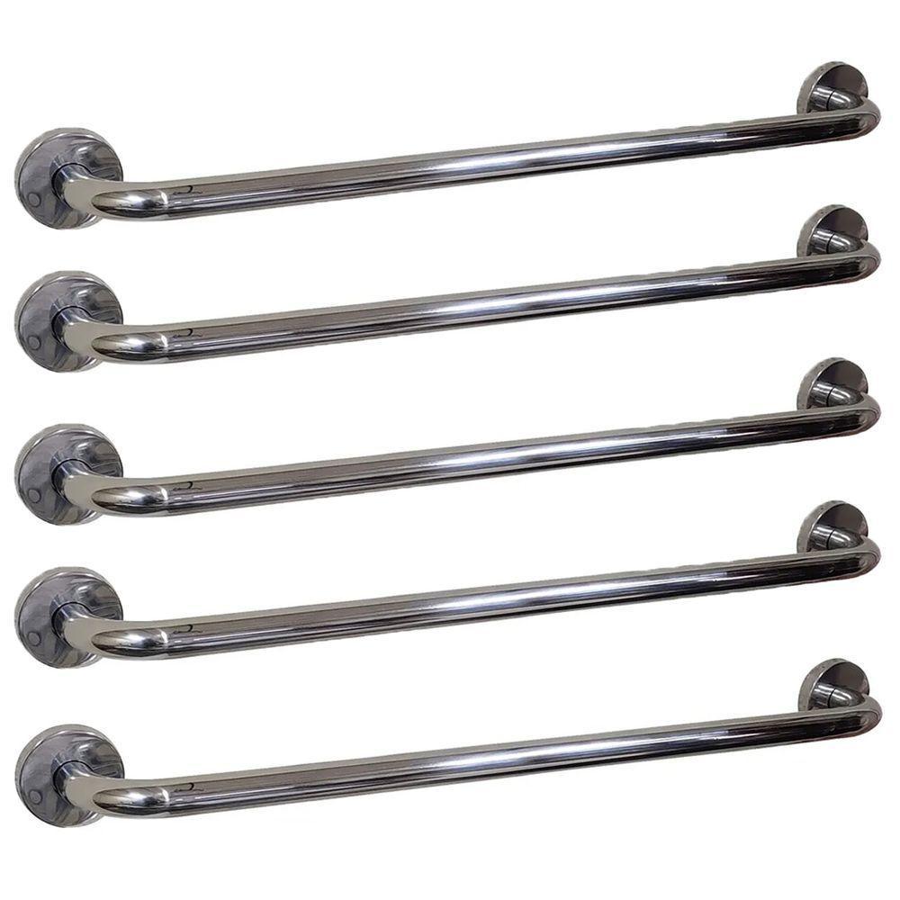 Alça Apoio Kit 5 Uni Aço Inox 50cm Idoso Acessibilidade Pcd Cadeirante Gestante Suporte Anti Queda Banho Box Banheiro - 1