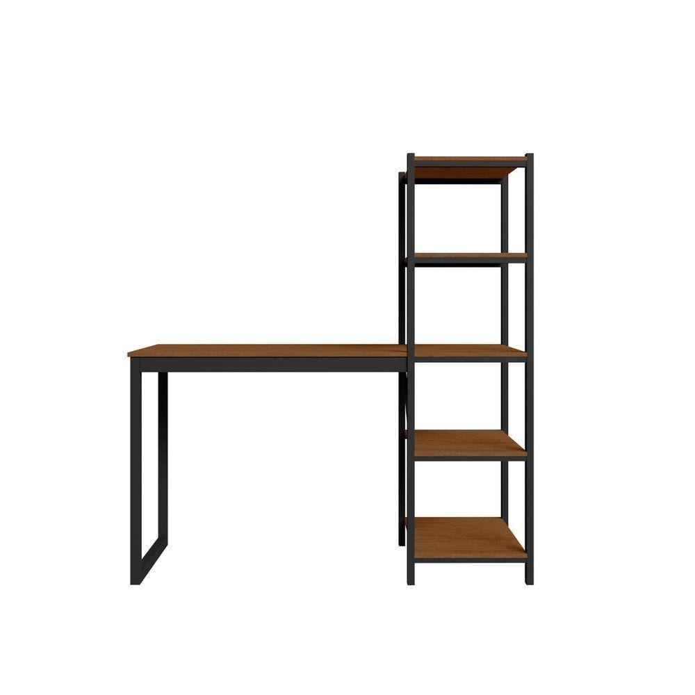 Home Office Fit Com Prateleira Preto Canela Rustico 5 - 1