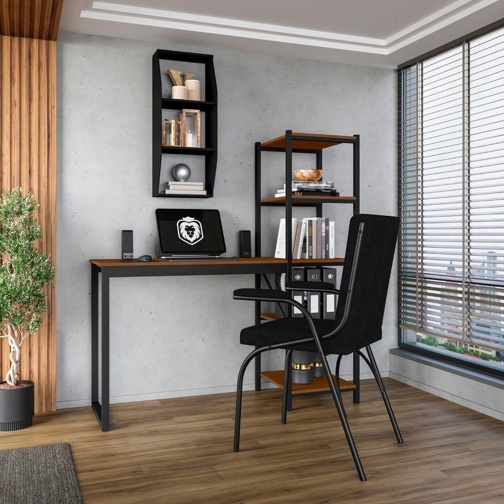 Home Office Fit Com Prateleira Preto Canela Rustico 5 - 2