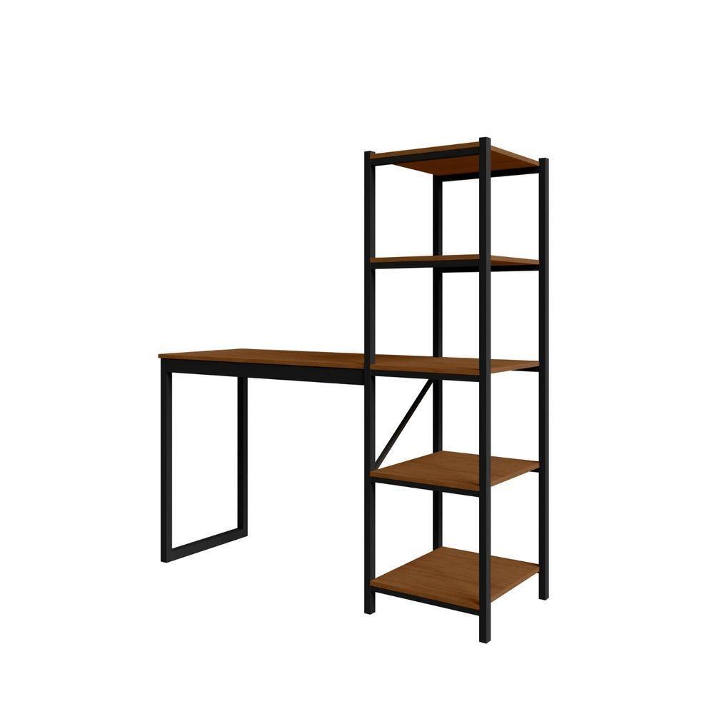 Home Office Fit Com Prateleira Preto Canela Rustico 5 - 4