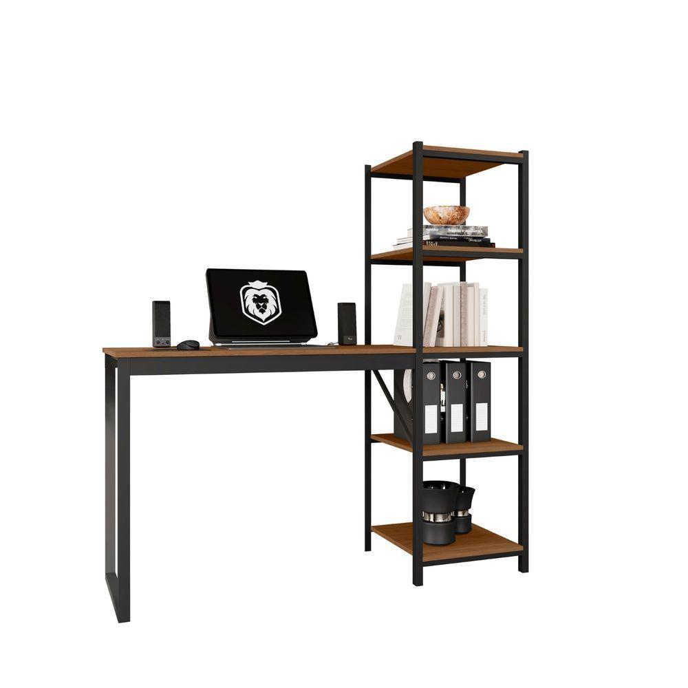 Home Office Fit Com Prateleira Preto Canela Rustico 4 - 6
