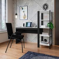 Mesa Escrivanha Home Office Mdf Com Prateleiras Artemis Preto-branco - 1
