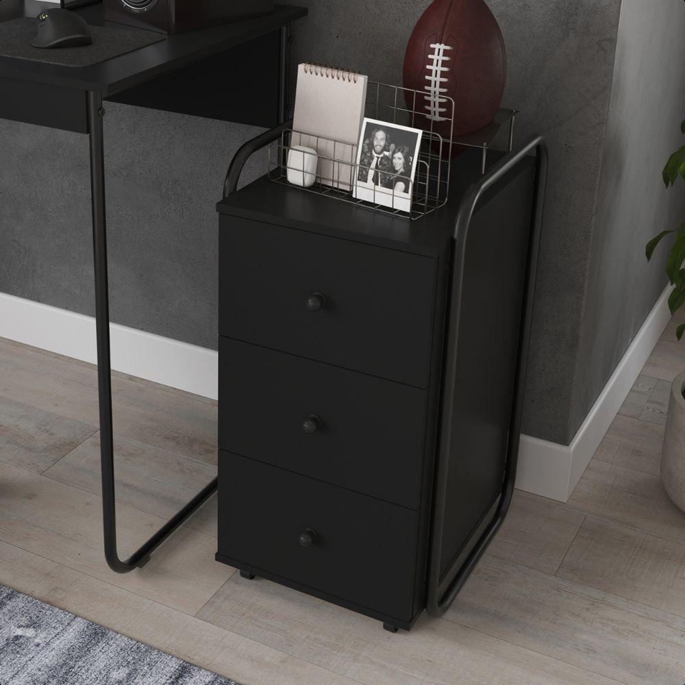 Gaveteiro Para Escritório 3 Gavetas Estilo Industrial Criare Preto - 1