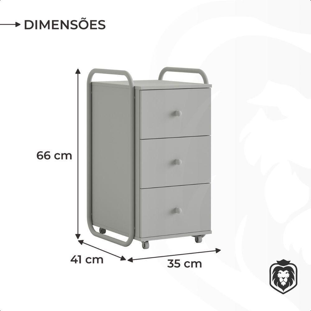 Gaveteiro Auxiliar Porta Documentos Com Rodízios 3 Gavetas Criare Canela - 7