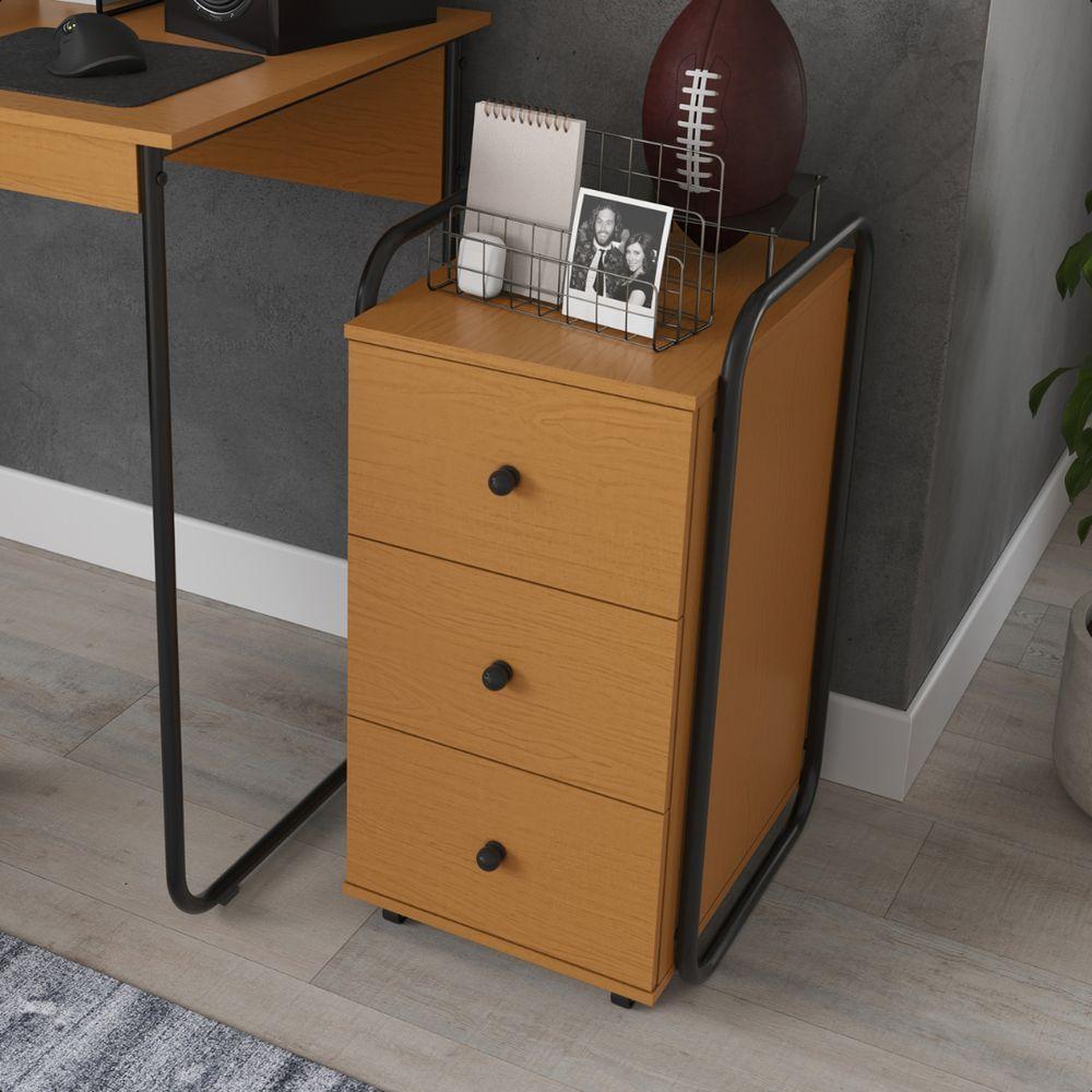 Gaveteiro Escritório Organizador 3 Gavetas Com Rodinhas Criare Canela - 1