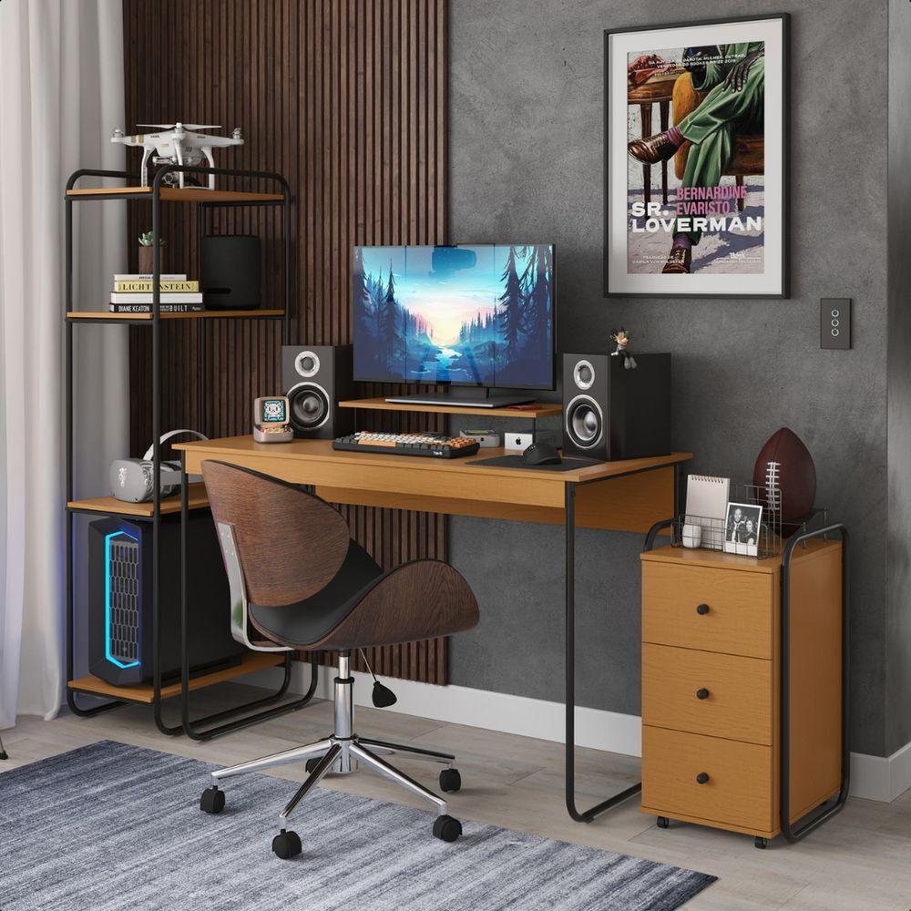 Gaveteiro Para Escritório 3 Gavetas Estilo Industrial Criare Canela - 6