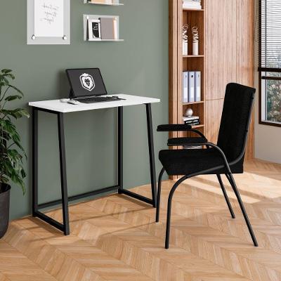 Mesa De Estudo Portátil Quarto Sala Dobrável Em Aço Fit Preto-branco