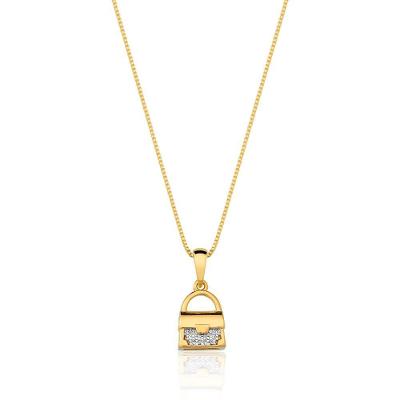 Colar Com Pingente De Bolsinha Com Zirconias Banhado Em Ouro 18k