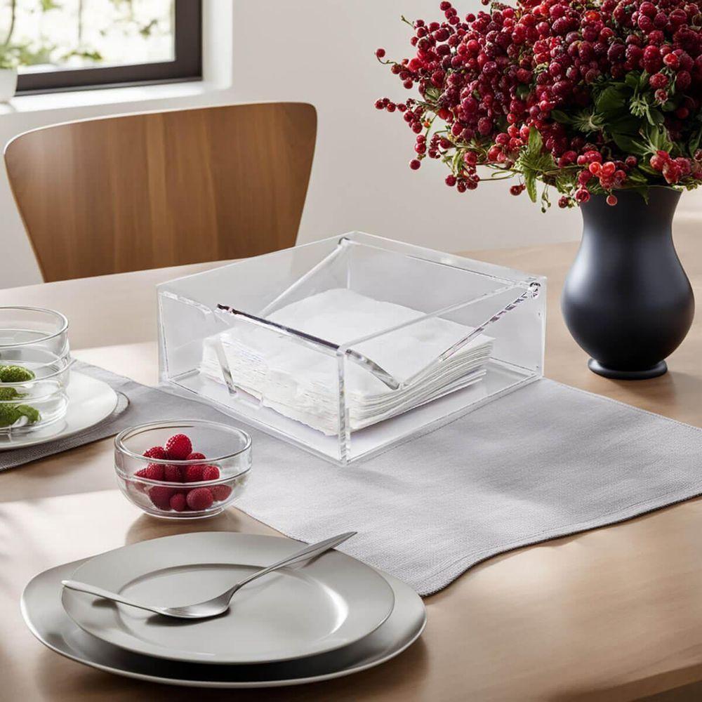 Porta Guardanapos Acrílico Transparente 5mm Centauri Mod P Organizador Mesa Cozinha Compacto Prático - 2