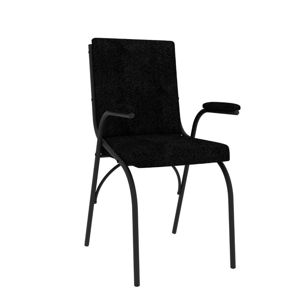 Cadeira Office Com Estofado Secretária Aço Forte Onix Preto - 4