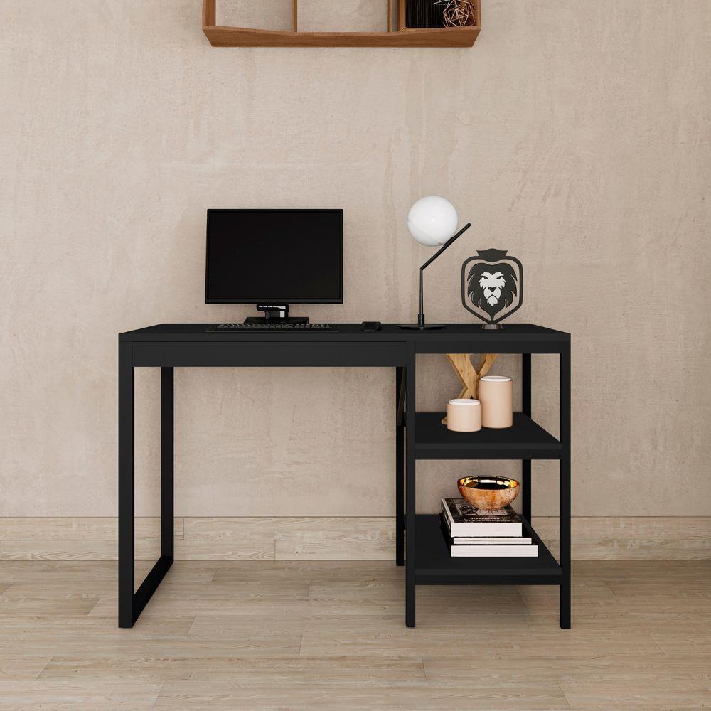 Mesa Office Slim Com Prateleiras Práticas Em Aço E Mdf Preto - 1