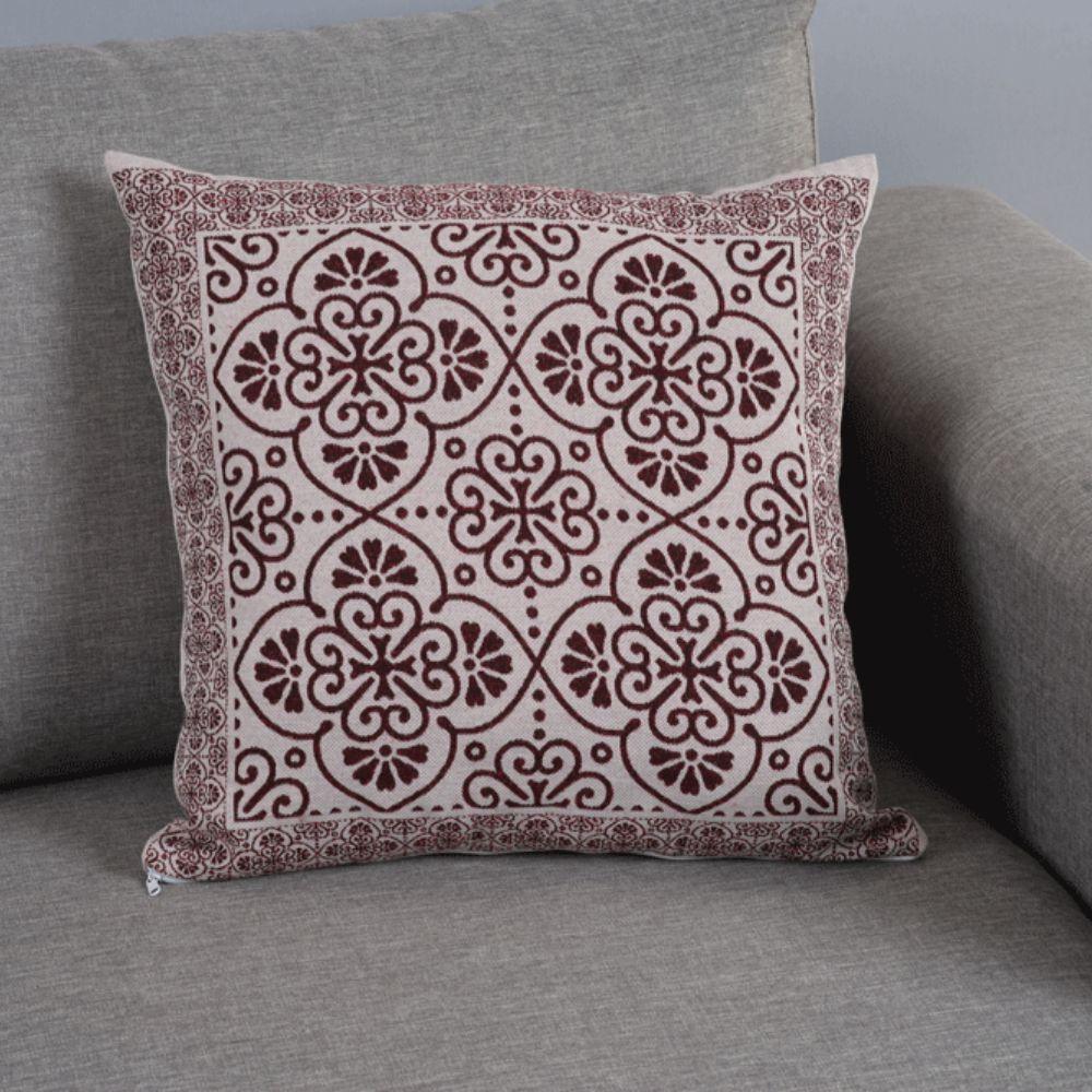 Capa Para Almofada Grécia 1 Peça 45cm X 45cm 60% Algodão - 40% Poliéster Tecido Jacquard Com Zíper - Vinho - 2