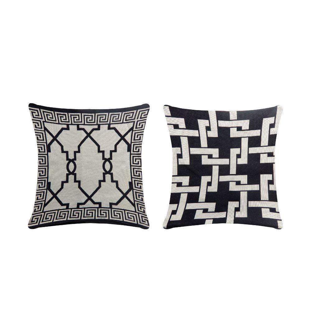 Capa Para Almofada Grécia 1 Peça 45cm X 45cm 60% Algodão - 40% Poliéster Tecido Jacquard Com Zíper - Preto - 1