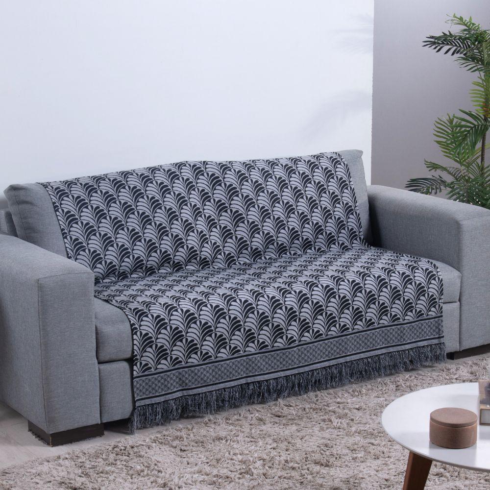 Xale Para Sofá Com Franja Luxor 1 Peça 2,10m X 1,35m 60% Algodão - 40% Poliéster Tecido Jacquard - Preto - 2