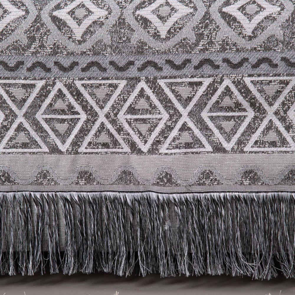 Xale Para Sofá Com Franja Luxor 1 Peça 2,10m X 1,35m 60% Algodão - 40% Poliéster Tecido Jacquard - Cinza Geométrico - 2