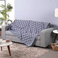Xale Para Sofá Com Franja Luxor 1 Peça 2,10m X 1,35m 60% Algodão - 40% Poliéster Tecido Jacquard - Azul Palmeira - 3