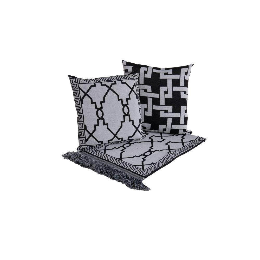 Kit Xale Para Sofá Com Franja Grécia 5 Peças 1,35m X 1,35m 60% Algodão - 40% Poliéster Tecido Jacquard - Preto - 1