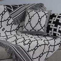 Kit Xale Para Sofá Com Franja Grécia 5 Peças 1,35m X 1,35m 60% Algodão - 40% Poliéster Tecido Jacquard - Preto - 4