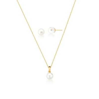 Conjunto Colar E Brinco De Pérolas Charlotte Banhado Ouro 18k