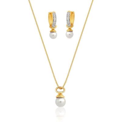 Conjunto Colar E Brinco De Pérola Naomi Com Zirconias Banhado Em Ouro 18k