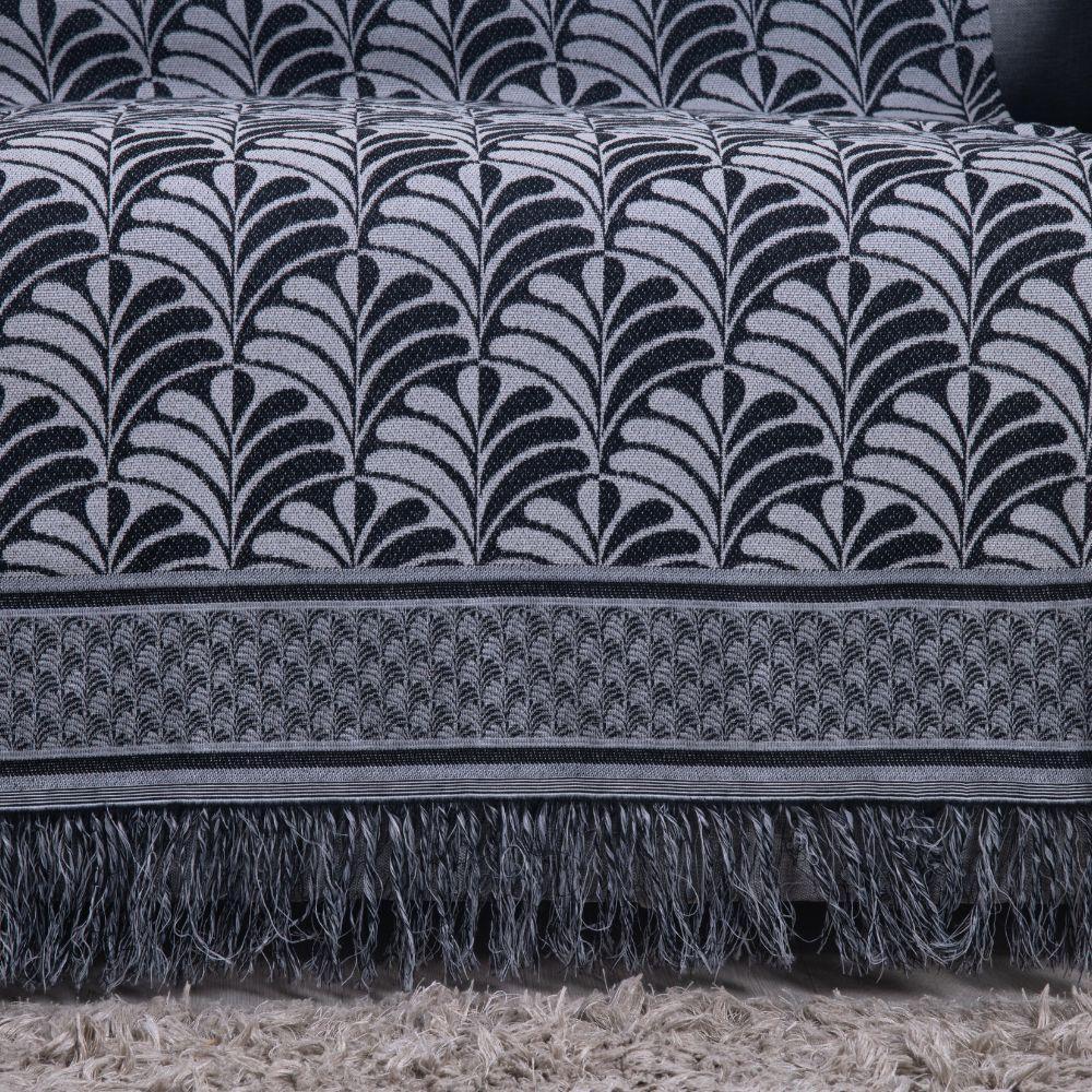 Xale Para Sofá Com Franja Luxor 1 Peça 2,10m X 1,35m 60% Algodão / 40% Poliéster Tecido Jacquard - Preto - 4