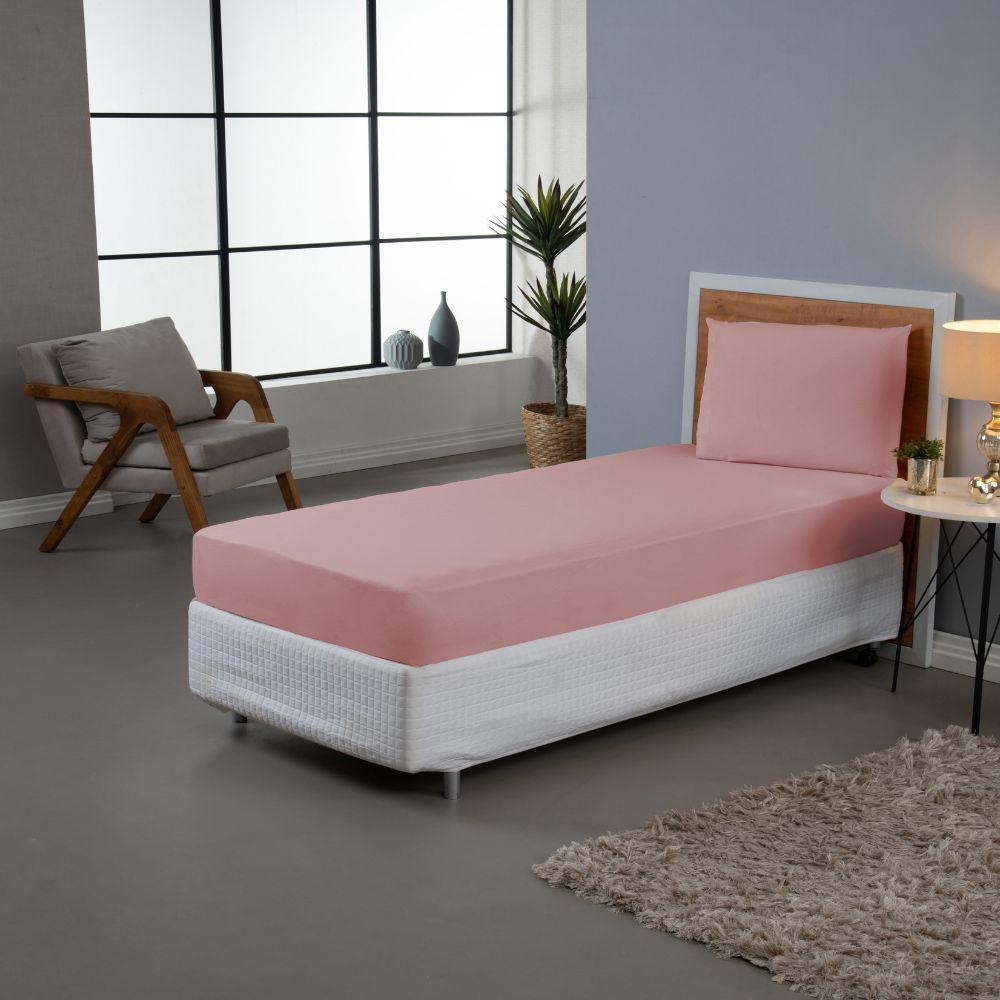 Jogo De Lençol Dia A Dia Liso 2 Peças Solteiro 80% Algodão 20% Poliéster Percal 140 Fios - Rosê - 1