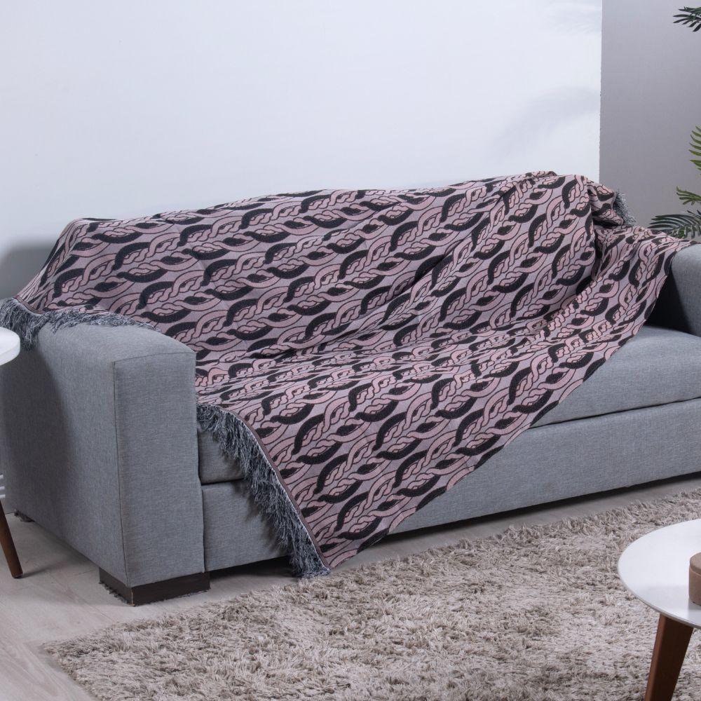Xale Para Sofá Com Franja Luxor 1 Peça 2,10m X 1,35m 60% Algodão 40% Poliéster Tecido Jacquard - Rosê Corrente - 1