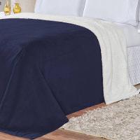 Cobertor Pele De Carneiro Sherpa Alaska King 01 Peça - Marinho - 3