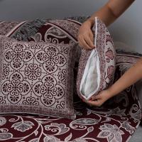 Kit Xale Para Sofá Com Franja Grécia 5 Peças 1,35m X 1,35m 60% Algodão 40% Poliéster Tecido Jacquard - Vinho - 4