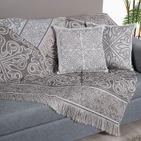 Kit Xale Para Sofá Com Franja Grécia 5 Peças 1,35m X 1,35m 60% Algodão 40% Poliéster Tecido Jacquard - Cáqui - 2