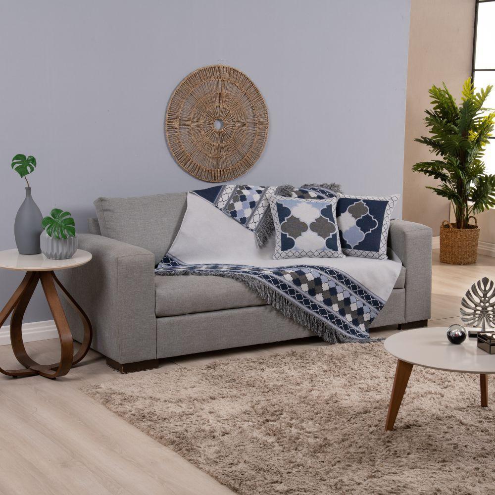Kit Xale Para Sofá Com Franja Grécia 5 Peças 1,35m X 1,35m 60% Algodão 40% Poliéster Tecido Jacquard - Azul - 2