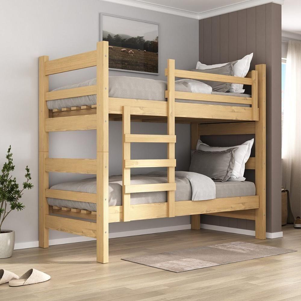 Beliche Madeira Maciça - Vira 2 Camas - Com Colchões Inclusos Dubai Multimóveis VCR4158 - Natural - 2