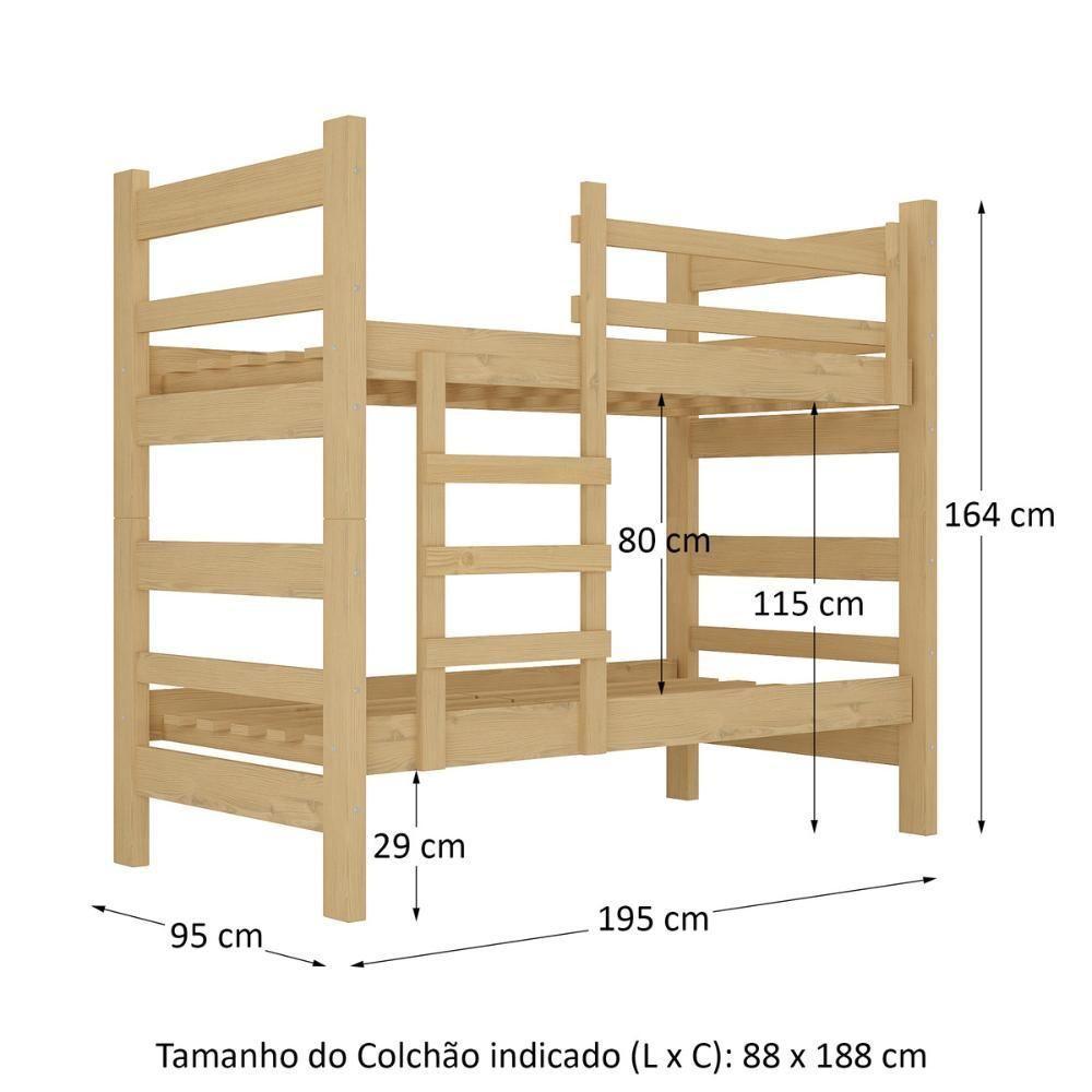 Beliche Madeira Maciça - Vira 2 Camas - Com Colchões Inclusos Dubai Multimóveis VCR4158 - Natural - 4