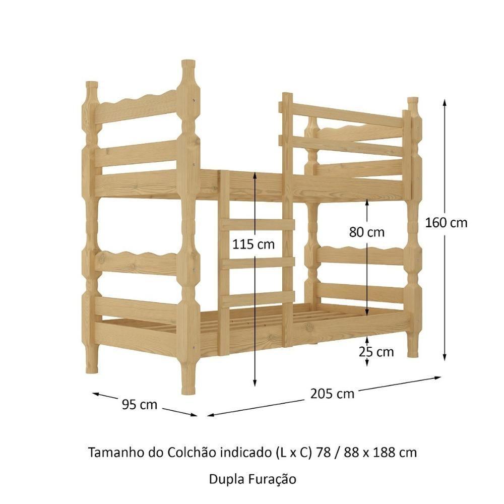 Beliche Madeira Maciça - Vira 2 Camas - Para Colchão 78/88 X 188cm Porto Multimóveis CR4138 Natural - 4