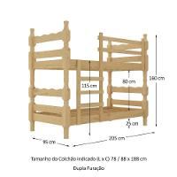 Beliche Madeira Maciça - Vira 2 Camas - Para Colchão 78/88 X 188cm Porto Multimóveis CR4138 Natural - 4