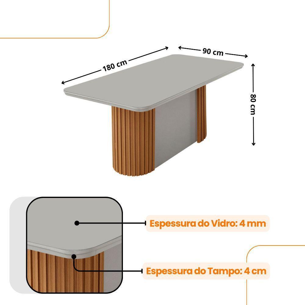 Mesa Jantar Aspen Tampo MDF Vidro 6 Cadeiras Eloise Moderna Veludo Creme Off White Naturale - 4