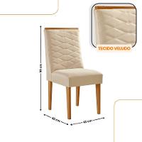 Mesa Jantar Aspen Tampo MDF Vidro 6 Cadeiras Eloise Moderna Veludo Creme Off White Naturale - 2
