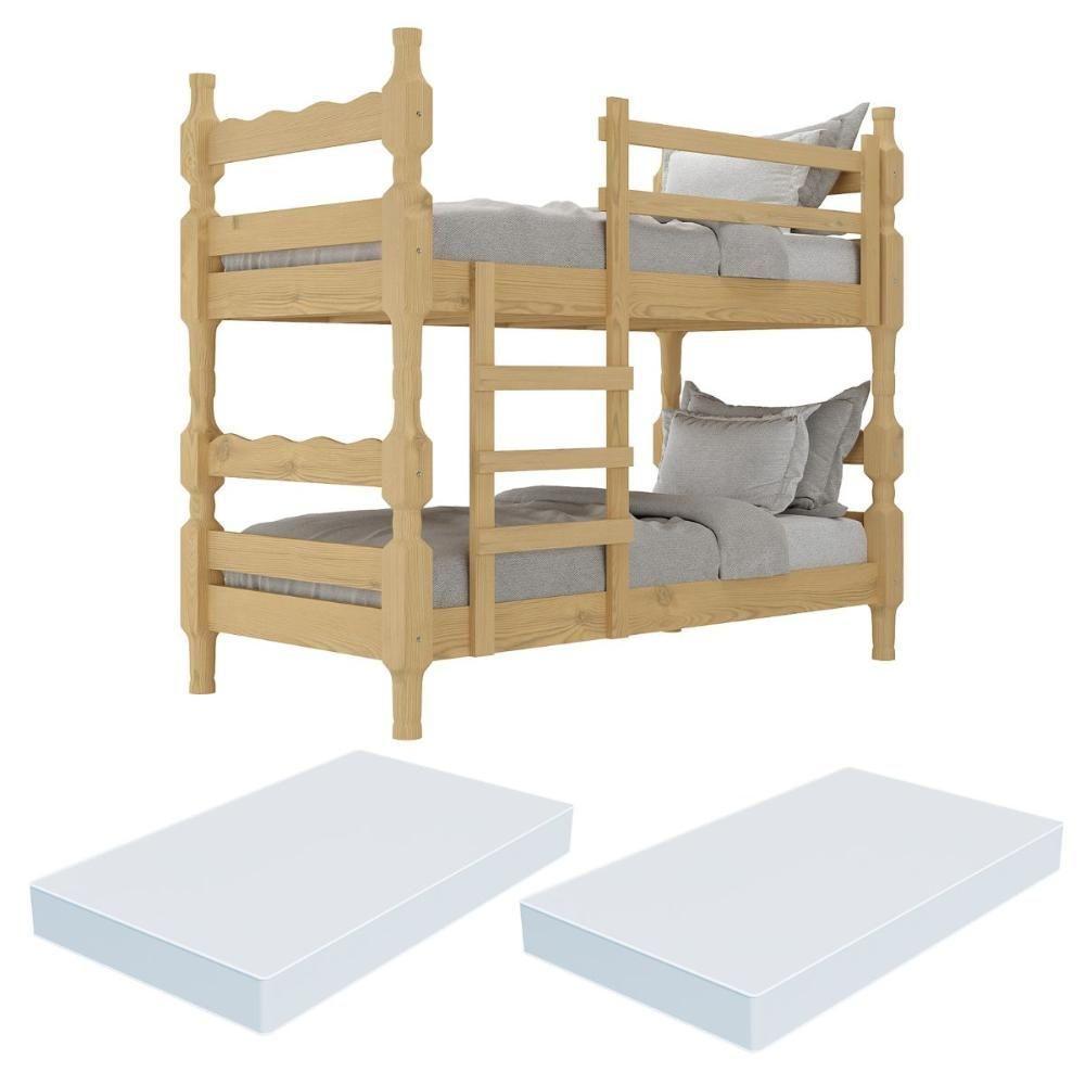 Beliche Madeira Maciça - Vira 2 Camas - Com Colchões Inclusos Porto Multimóveis VCR4159 - Natural - 1