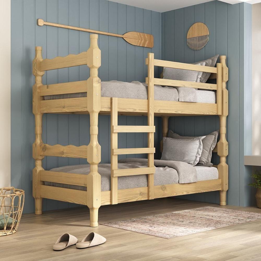 Beliche Madeira Maciça - Vira 2 Camas - Com Colchões Inclusos Porto Multimóveis VCR4159 - Natural - 2