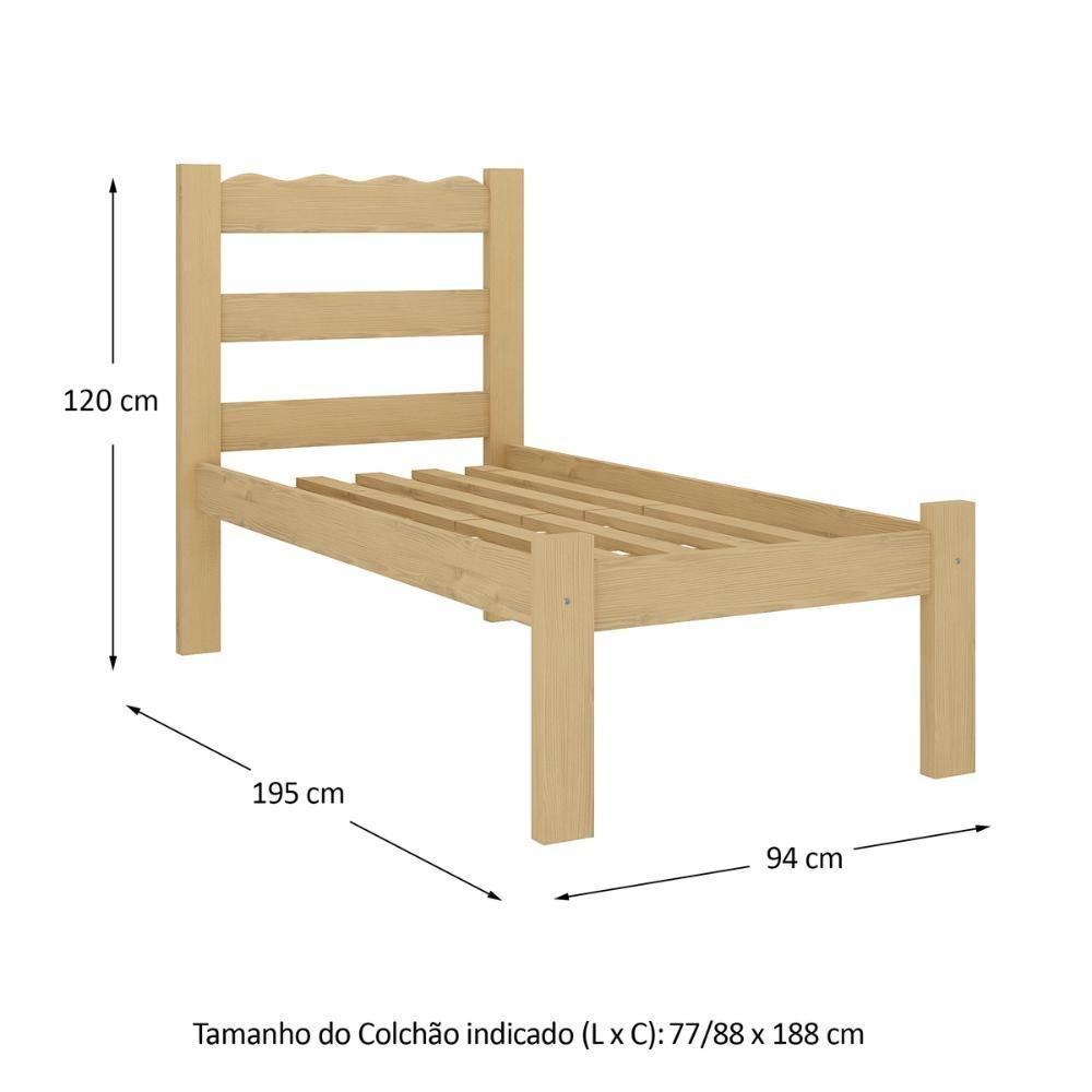 Cama De Solteiro Madeira Maciça Para Colchão 78/88x188cm Multimóveis CR35254 - Natural - 3