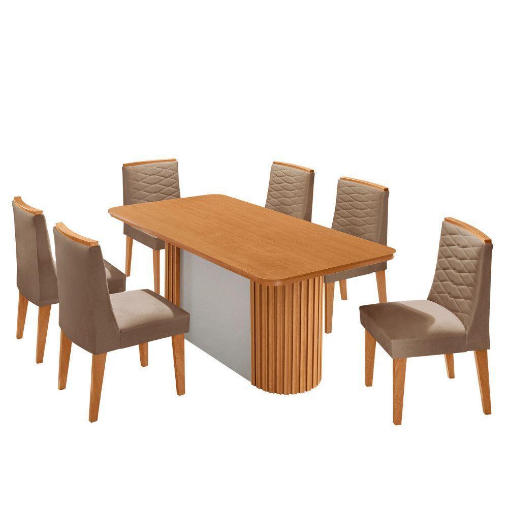 Mesa De Jantar Aspen Com 6 Cadeiras Eloise Moderna Mobília Veludo Capuccino Naturalle - 2