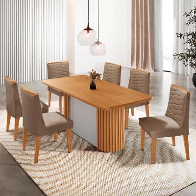 Mesa De Jantar Aspen Com 6 Cadeiras Eloise Moderna Mobília Veludo Capuccino Naturalle