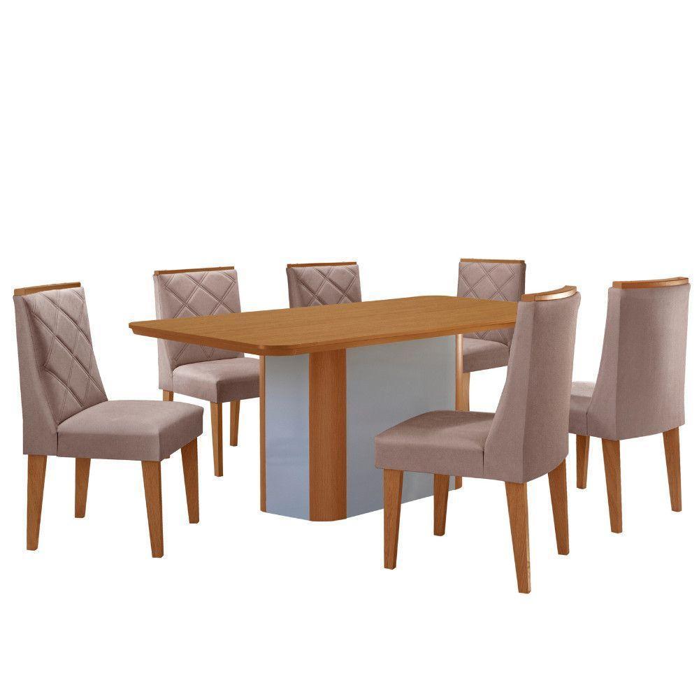 Mesa De Jantar Isadora Tampo MDF 6 Cadeiras Isadora Moderna Linho Capuccino Naturale - 2